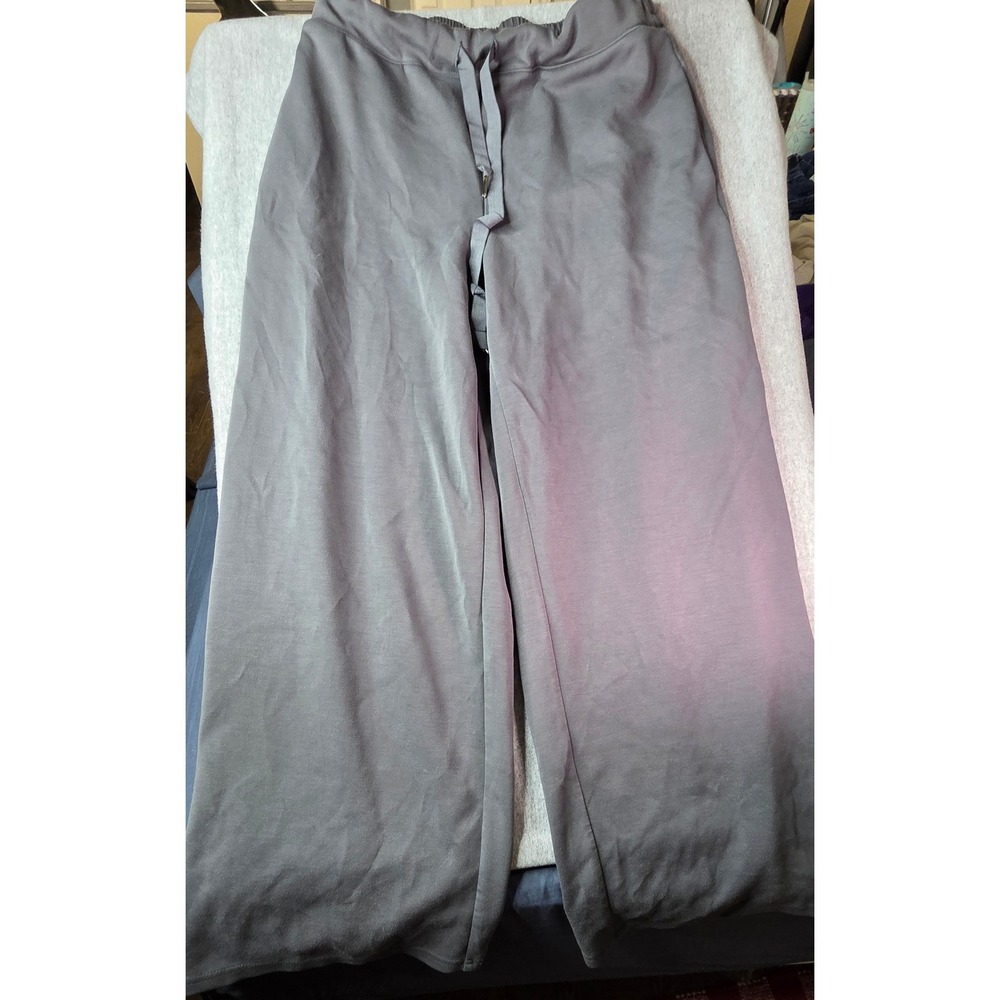 Gray Wide Leg Lounge Pants Drawstring Elastic Waist Rayon Blend Size L A66